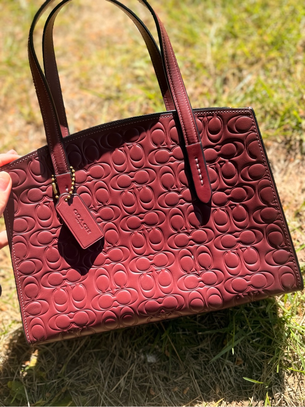Coach Embossed Signature Tote in Wine